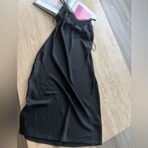 Express Black Lace Trim Satin Midi Dress